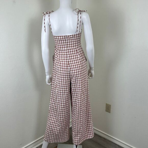 Song of Style Womens Size S Brown Senna Gingham Cutout Wide Leg Jumpsuit Pants - Picture 10 of 15